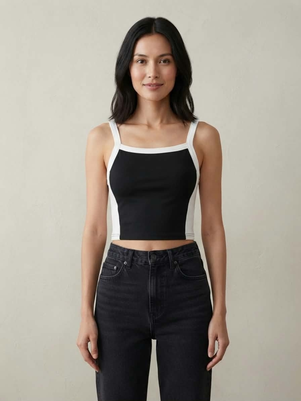 Black and White Colorblock Crop Tank Top Cami Size XXS